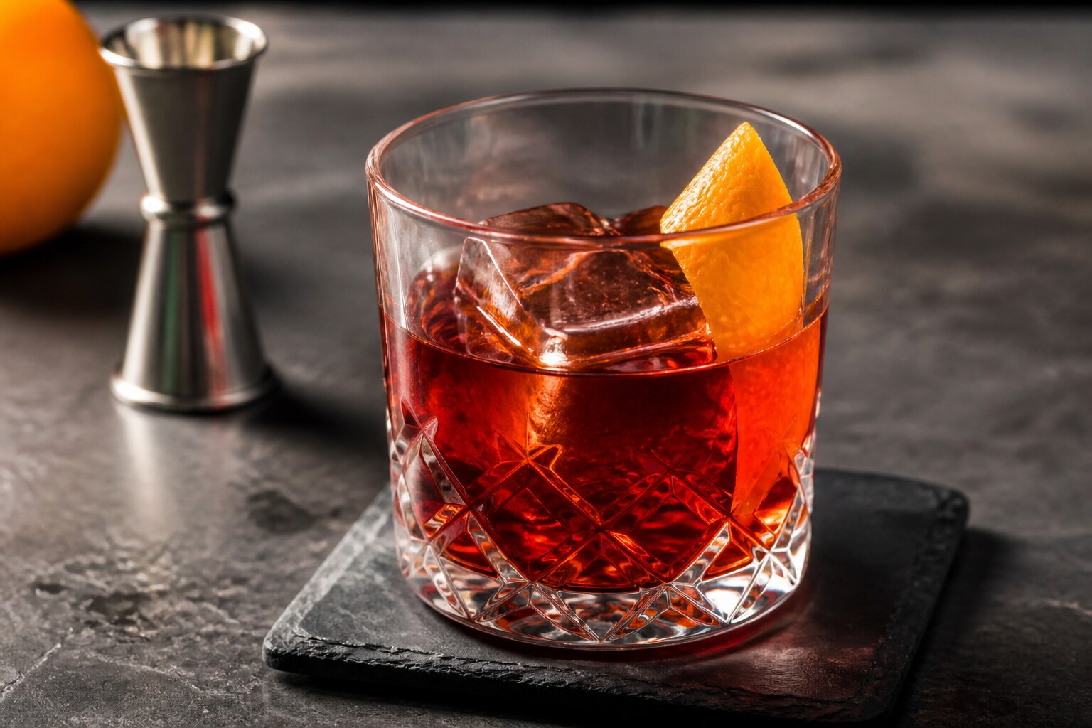 Negroni clásico con ginebra, Campari y naranja