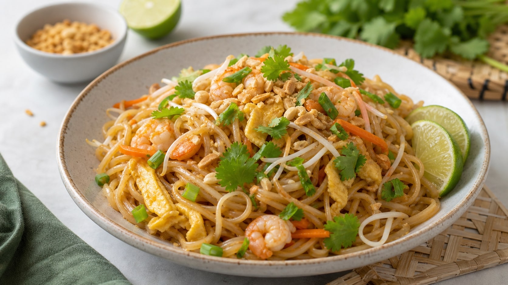 Plato de pad thai saludable listo para disfrutar