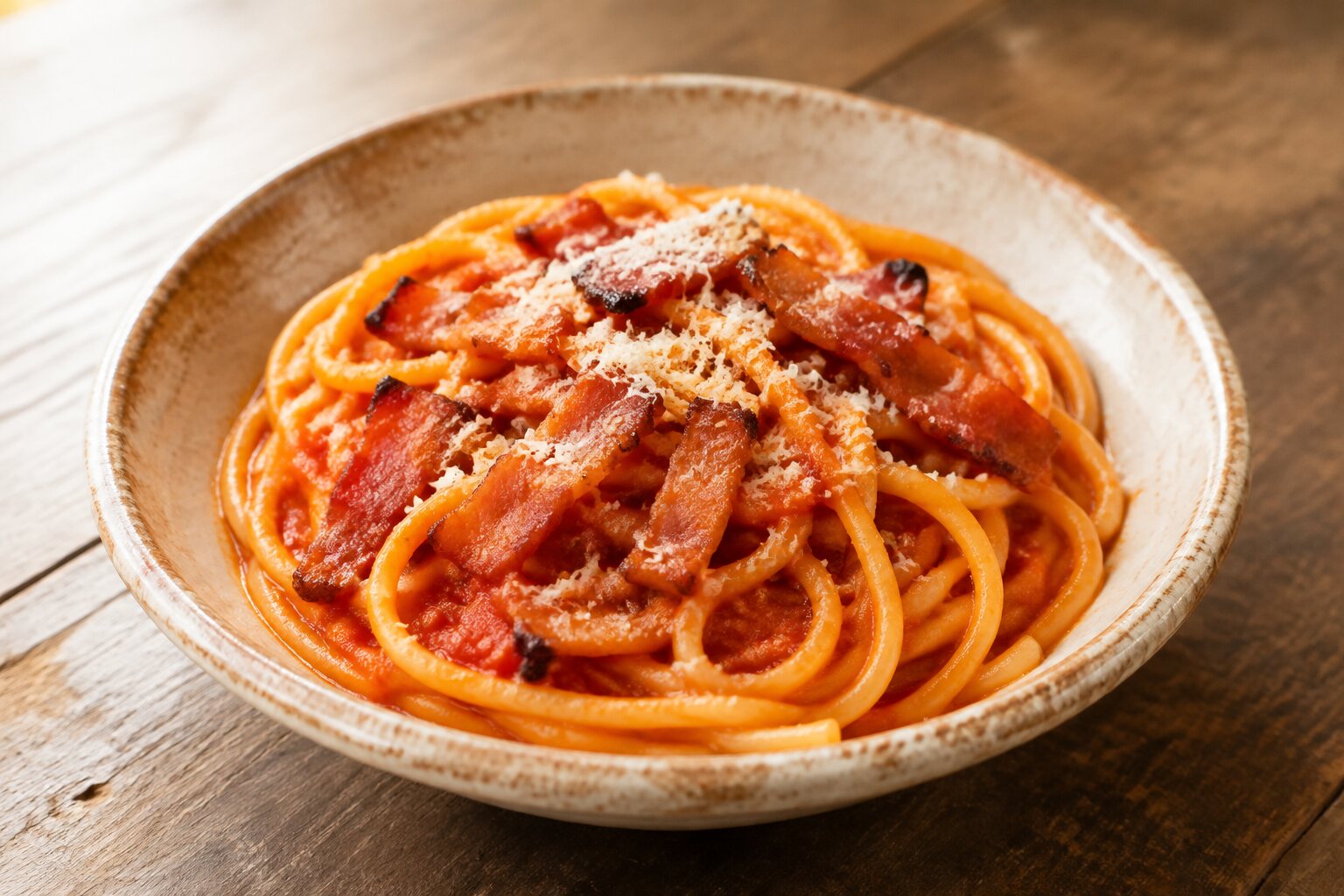 Bucatini all'amatriciana con guanciale y pecorino