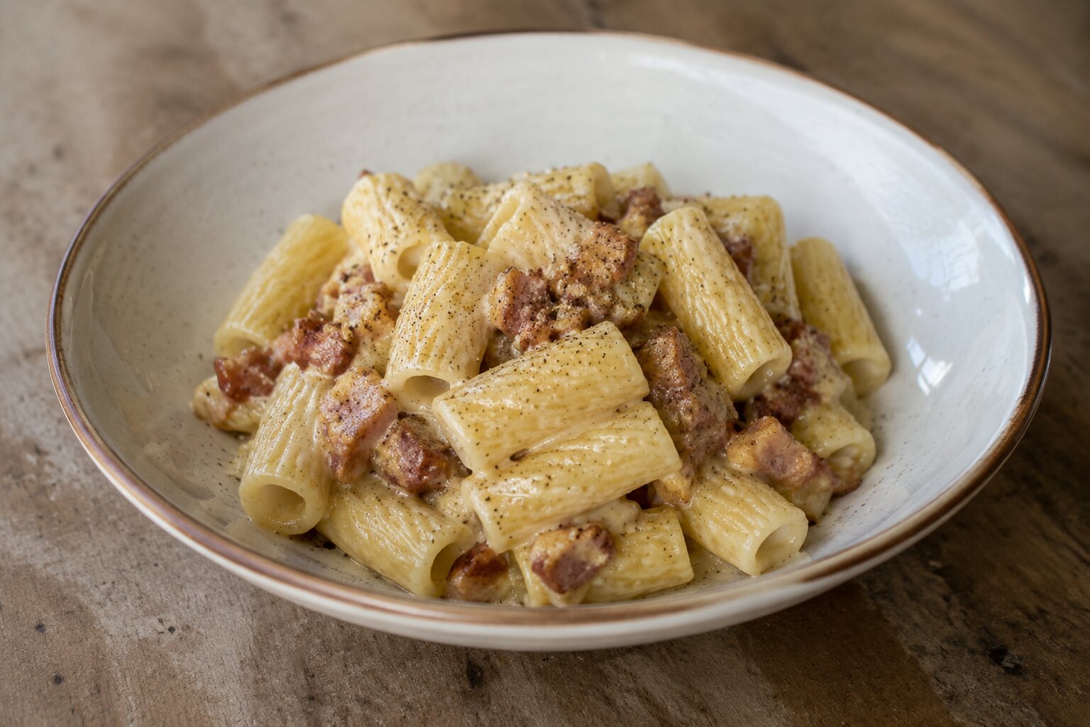 Pasta alla gricia con guanciale, pecorino y pimienta