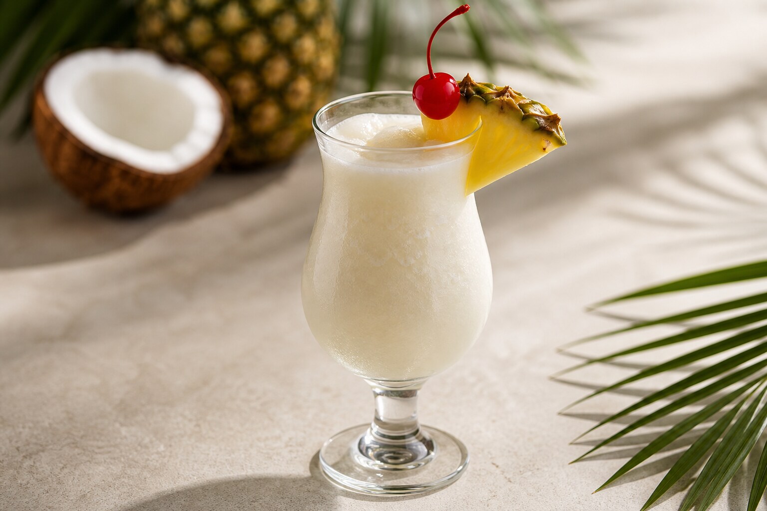 Piña colada cremosa con piña, coco y cereza