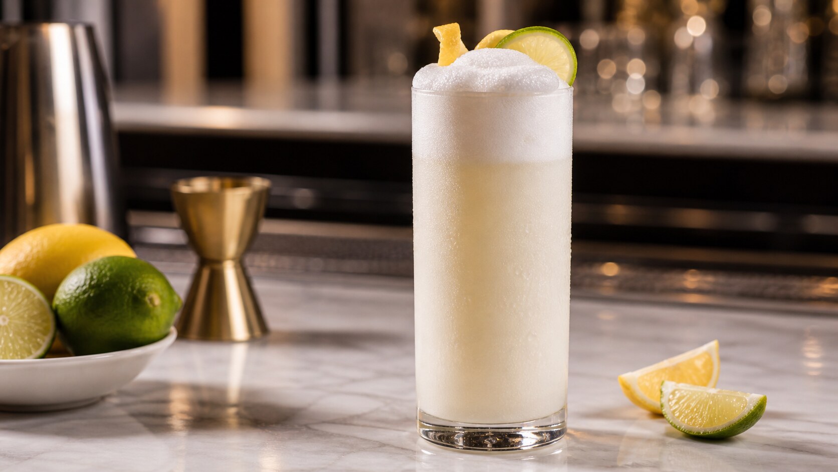 Ramos Gin Fizz blanco con espuma cremosa