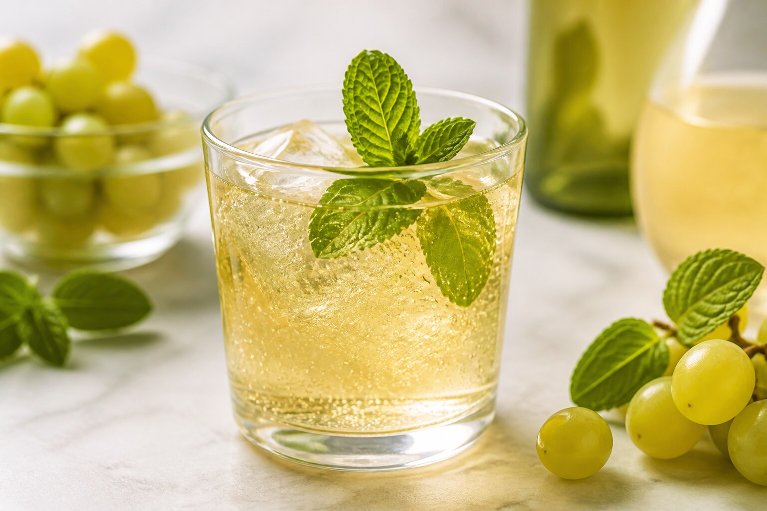 Rebujito andaluz con vino fino, gaseosa, hielo y hierbabuena