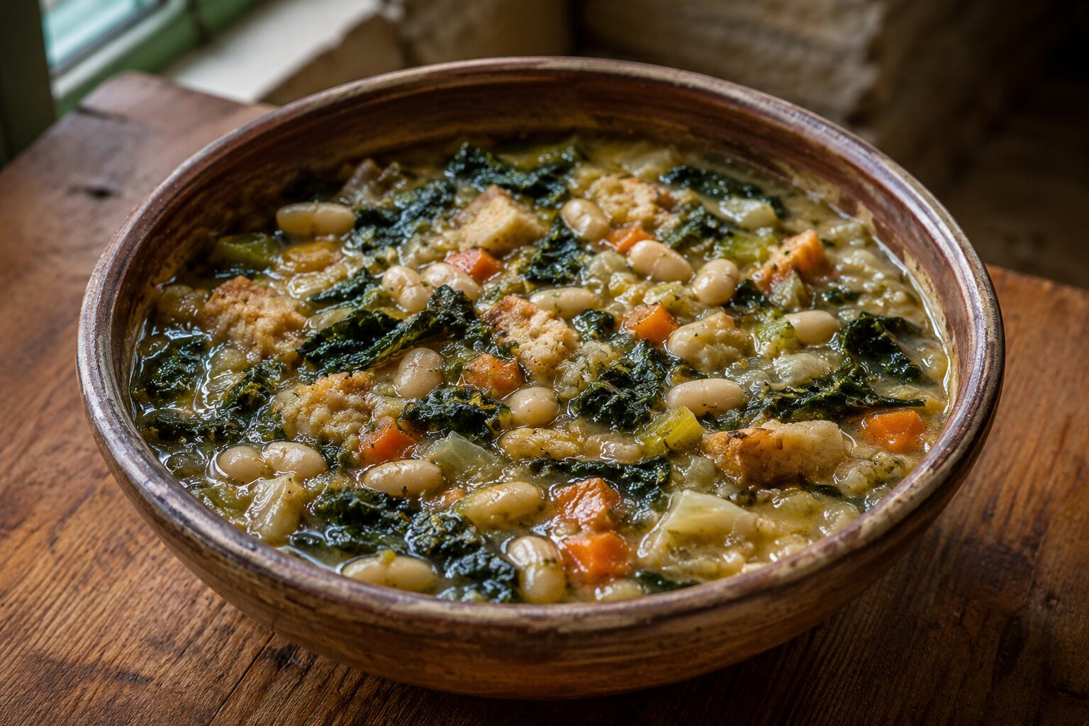 Ribollita toscana con alubias, col negra y pan