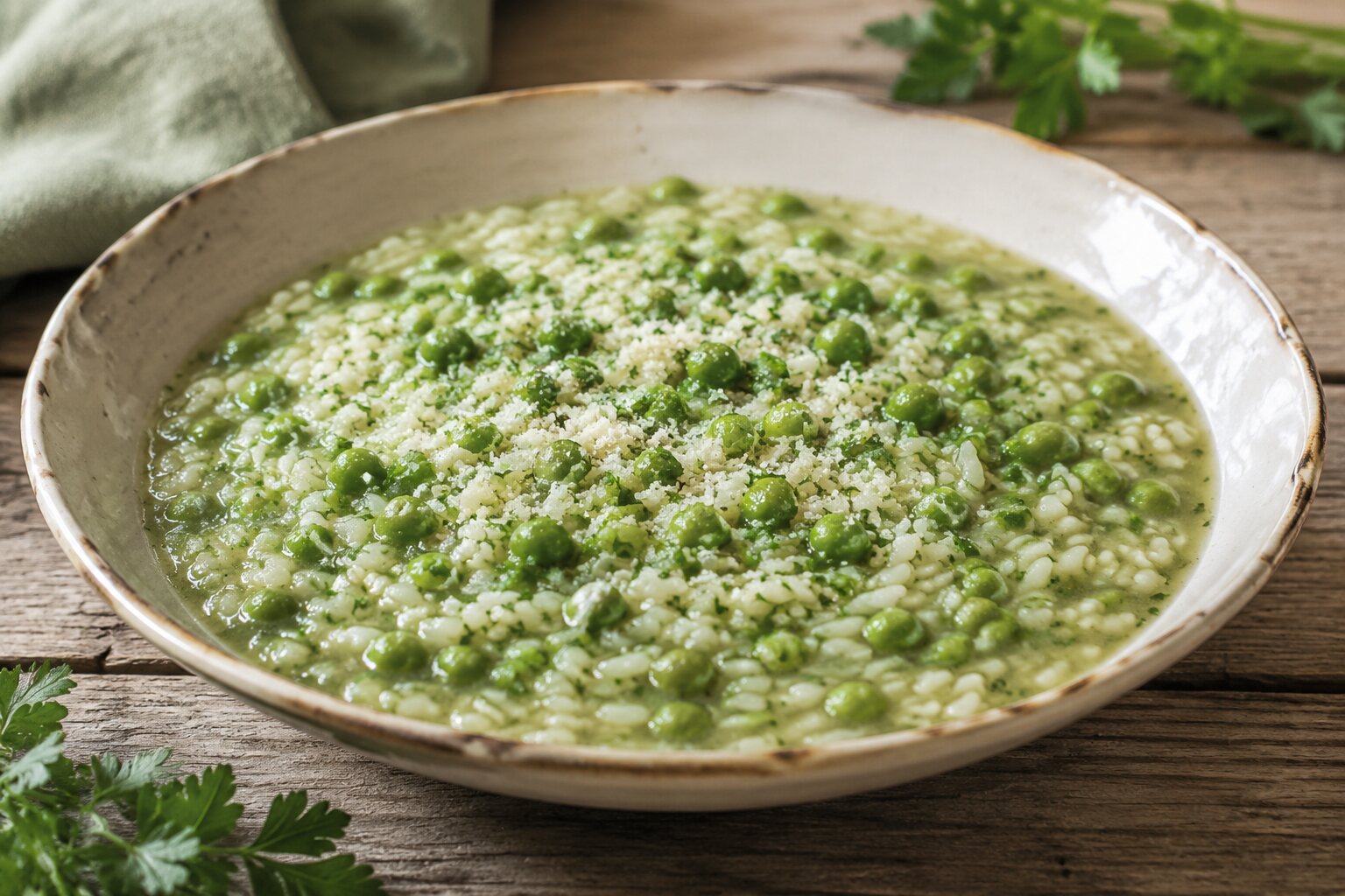 Risi e bisi veneciano con arroz y guisantes