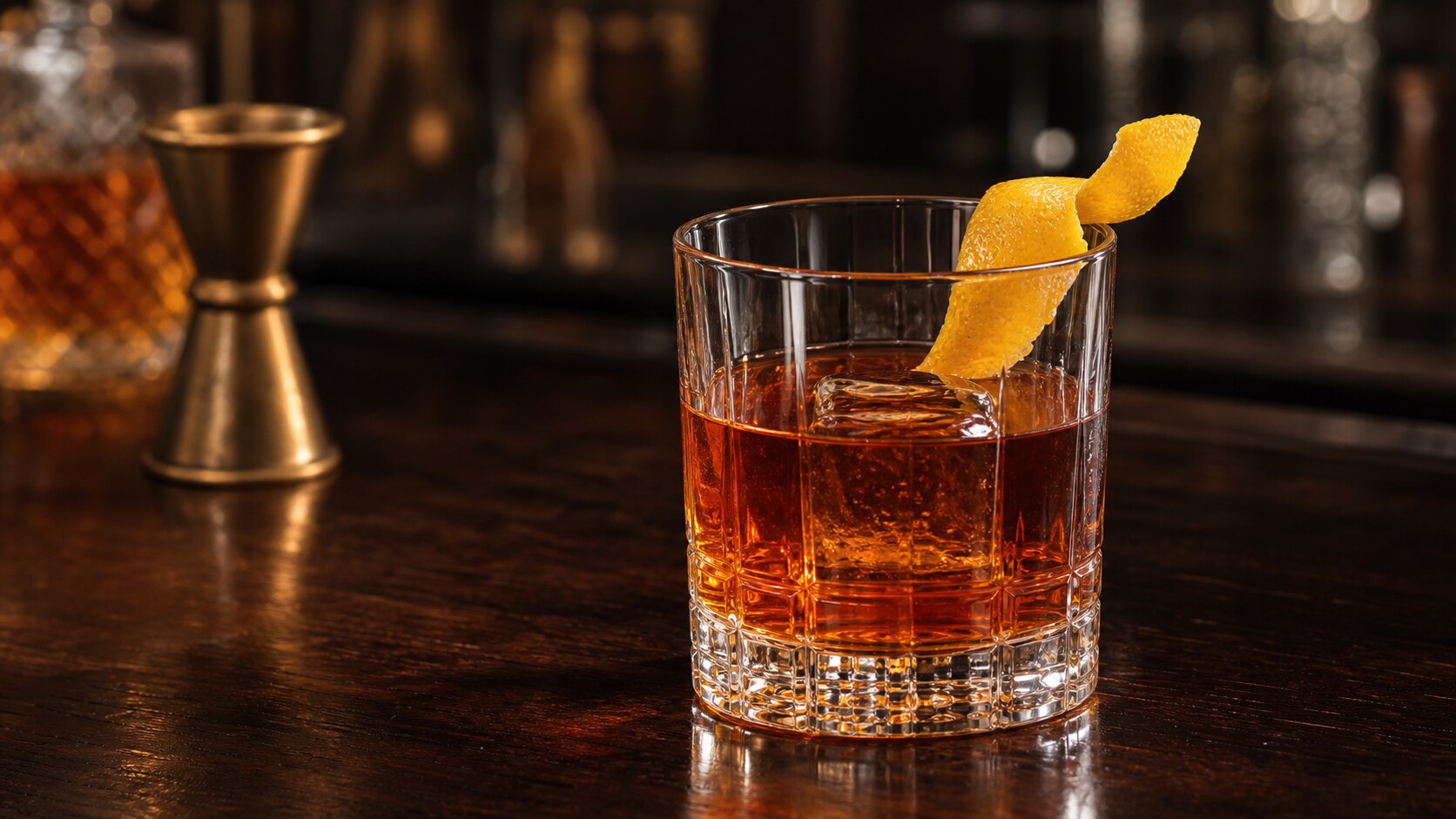 Cóctel Sazerac con whisky, absenta y piel de limón