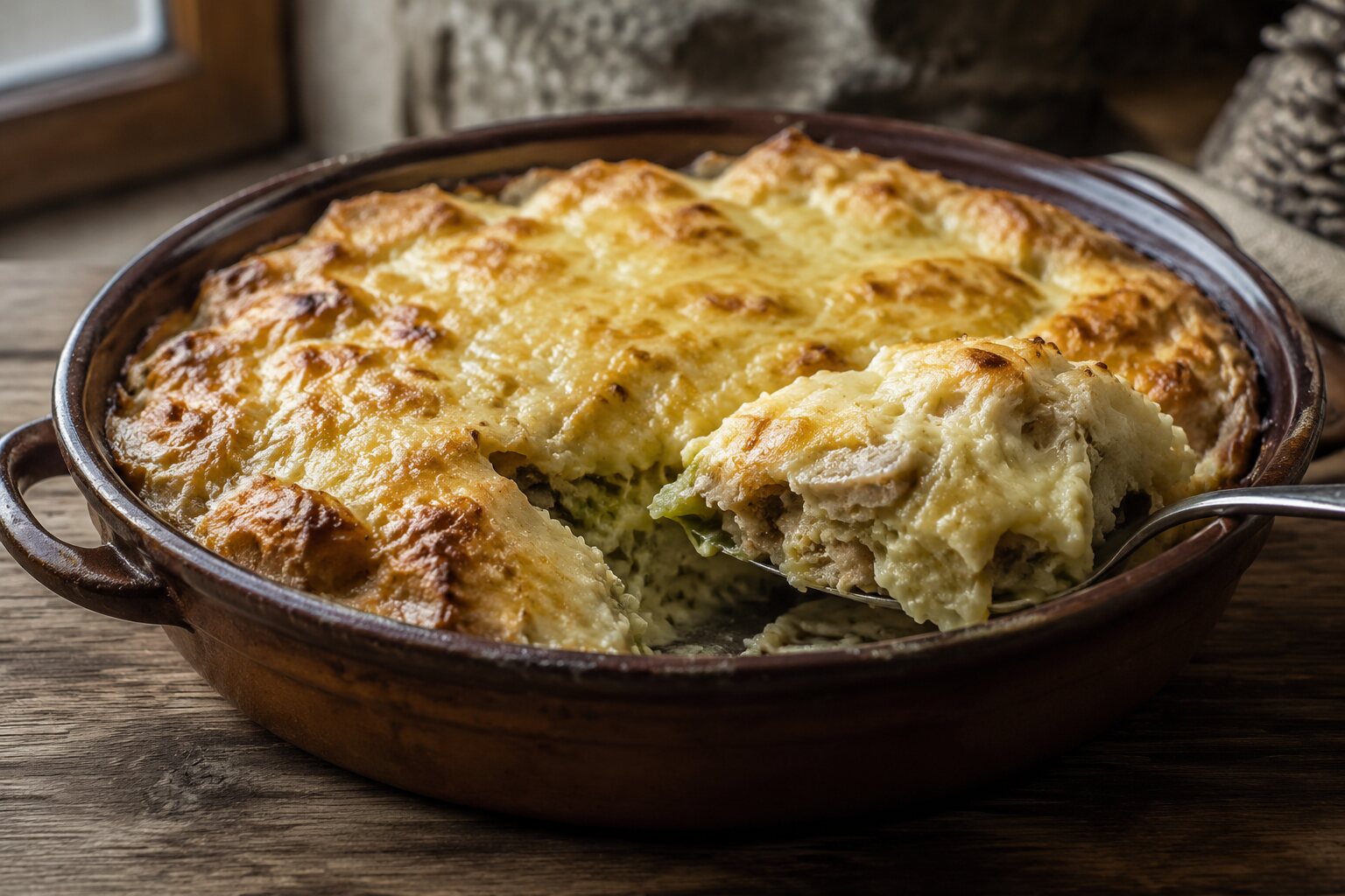 Seupa valdostana con pan, col y queso Fontina gratinado