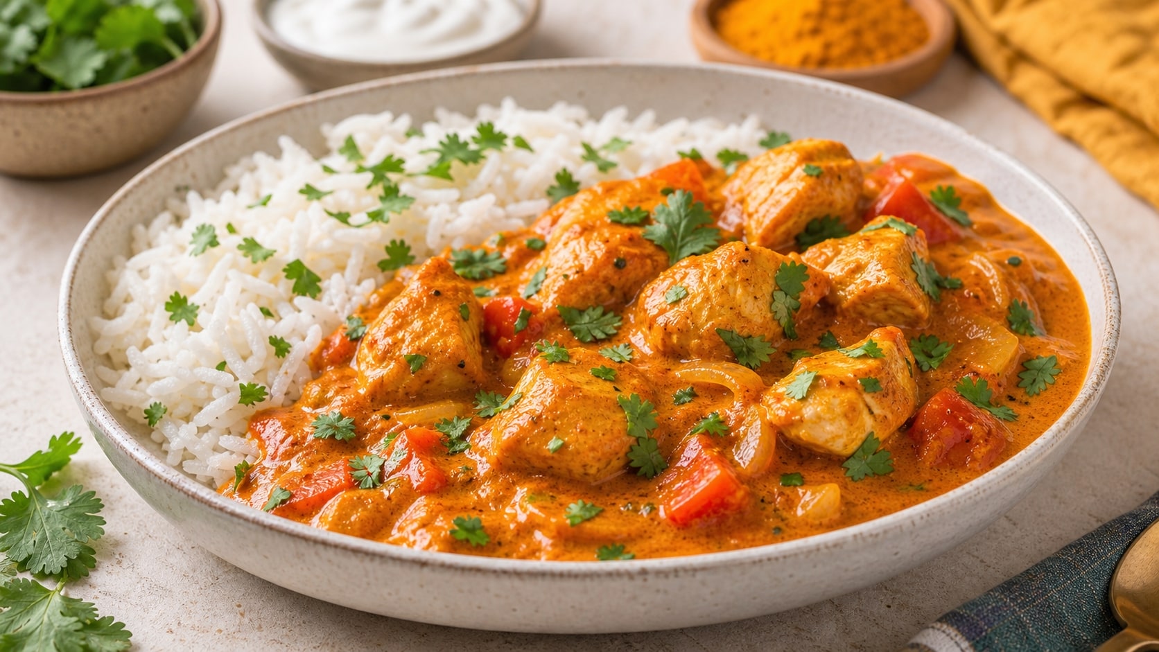 Plato de tikka masala saludable listo para disfrutar