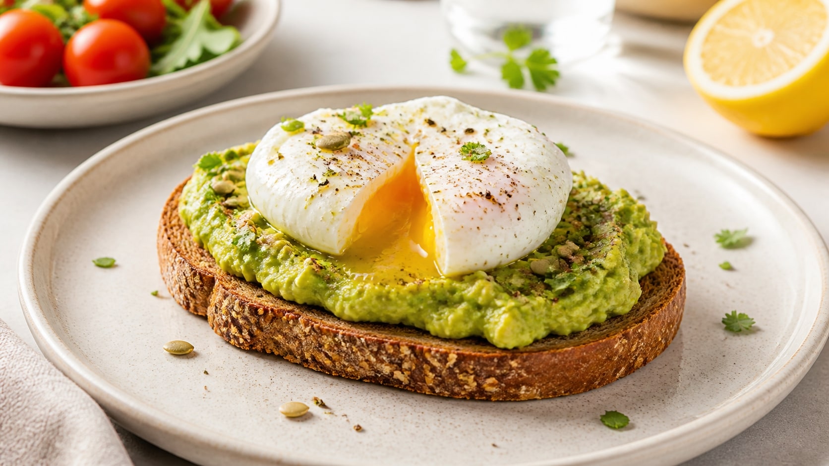 Porción de tostada de aguacate y huevo lista para disfrutar