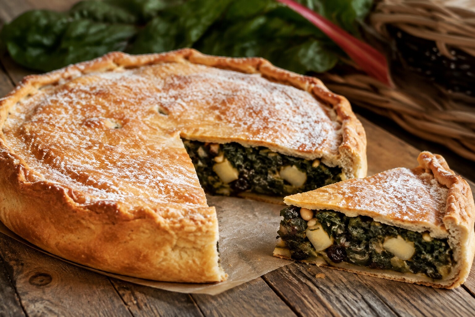 Tourte de blettes niçoise dulce con acelga, manzana, pasas y piñones