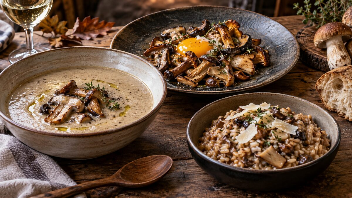 Buscasetas 2026 con crema, salteado y arroz de setas